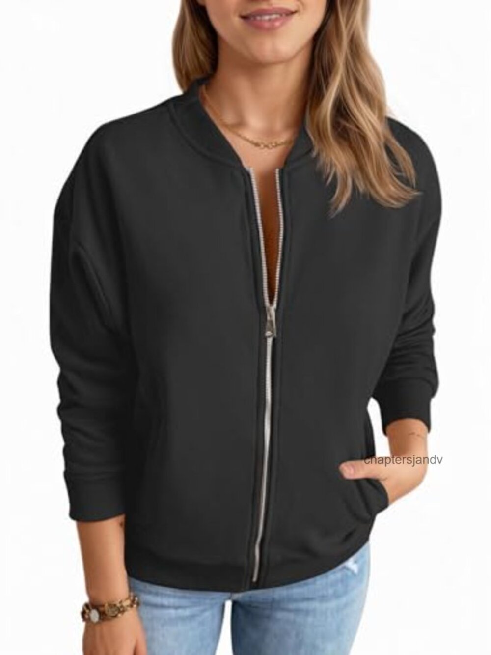 Womens Zip Up Long Sleeve Sweatshirt Jacket Casual Loose Coats Pockets